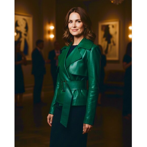 Mugler - Belted Leather Biker Jacket - Emerald Size 38 FR, 6-8 US - Picture 4 of 14